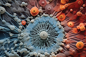3d illustration of a structure of the human cell under the microscope.