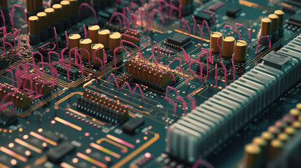 Technology close up of motherbase chip and circuits 