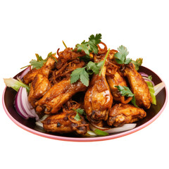 Thai cuisine s grilled chicken wings served with curry and onions