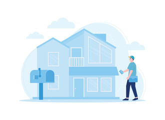 the postman delivered the letter home concept flat illustration