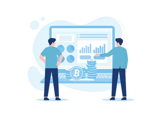bitcoin currency analysis concept flat illustration