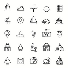 Outline silhouettes and icons on white background.