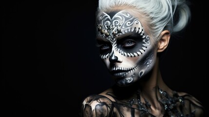 A woman with skull make up