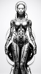 Frau Cyborg Fullbody Black and White