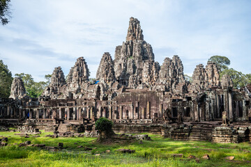 views of bayon temple in angkor wat, cambodia
