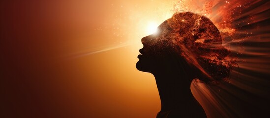 Silhouetted woman with sun in head multiple exposure