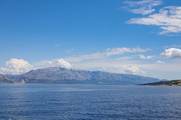 Croatia,photo of the blue Adriatic Sea with a view of the majestic mountains
