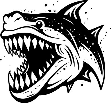 recommend clip art: Shark - Black and White Isolated Icon - Vector illustration