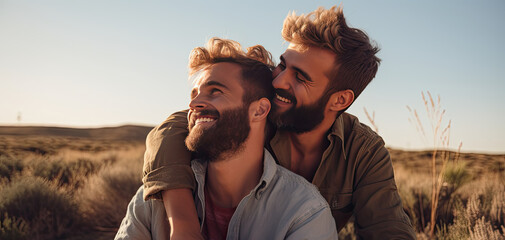 Portrait of male gay couple in love