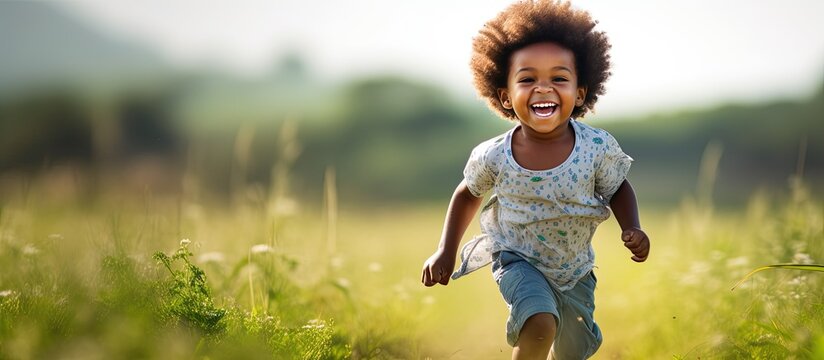 Active African American Boy Joyfully Playing Outdoors