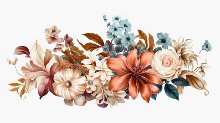 Obraz na płótnie Canvas clipart vintage flower on white background spaced out.Generative AI