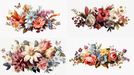 Obraz premium clipart vintage flower on white background spaced out.Generative AI