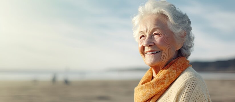 86 year old woman alone at home standing by window in apartment wearing beige cardigan