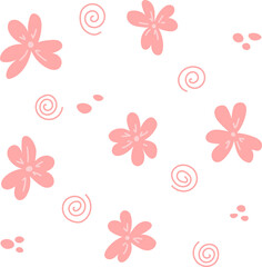 Pink flower doodles. Elements for design. Illustration isolated on transparent background PNG.