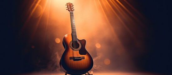 Acoustic guitar playing on stage a concert band Rock musician with an electric guitar Focus on...