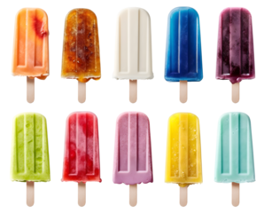 Ice popsicle lolly on transparent background cutout. PNG file. Many assorted different flavour. Mockup template for artwork design