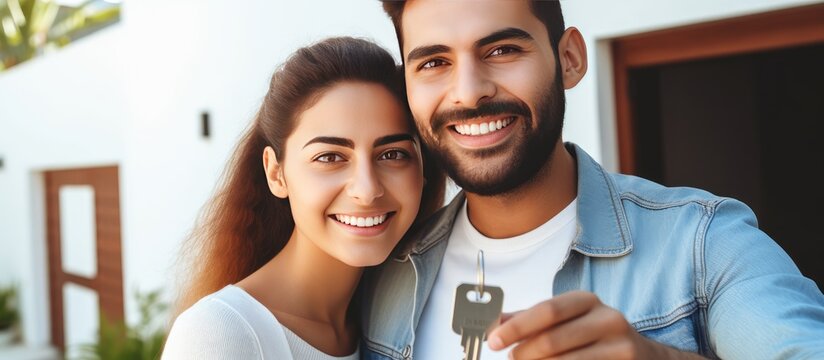 Smiling young couple excited about new home selective focus