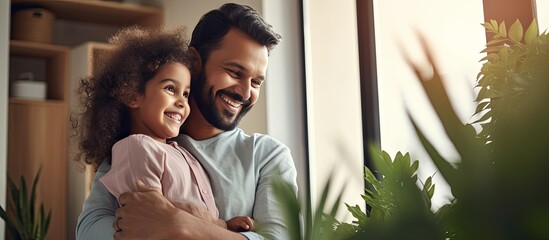 Young Arab father and his adorable daughter enjoying time together at home using a tablet for online shopping