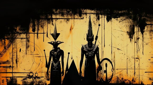 Grunge background with Egyptian gods images Toth