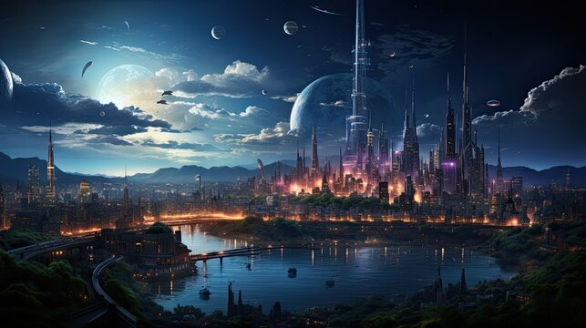 Futuristic alien planet. Generative AI