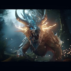 Mythical dragon in the forest  night