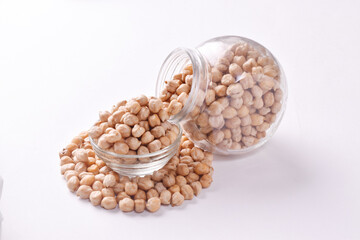 Raw chickpeas isolated on white background