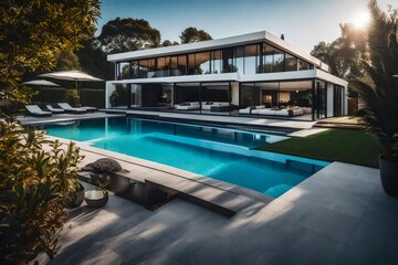 view of the house with luxury pool generated by AI tool