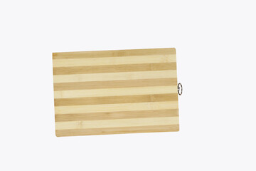 Top view of wooden chopping board isolated on white background with clipping path