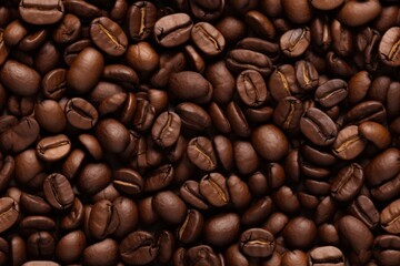 Obraz premium Seamless pattern with close up coffee beans, horizontal banner with endless texture. Aroma beverage.