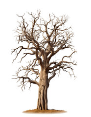 dead big tree on a transparent background. for decorating projects