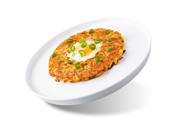 Hash Brown egg nests on a white isolated background