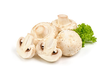 Champignons, close-up, isolated on white background.