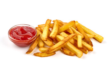 Deep Fried French fries, potato fry, close-up, isolated on white background.