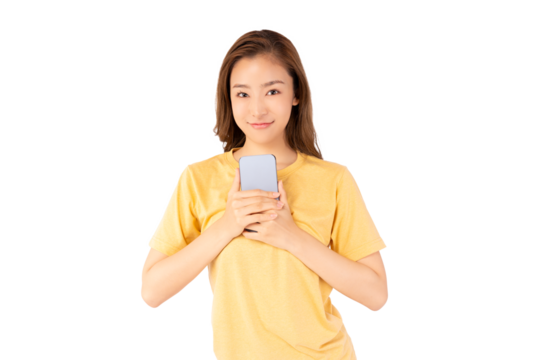 Impressed Asian young woman hold mobile phone celebrating with satisfied Discount voucher for shopping online Happy cheerful woman look at camera after read message feel happiness Asian lady portrait