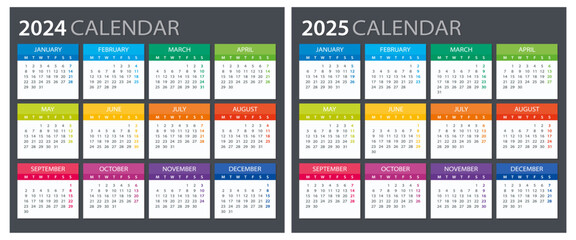 2024, 2025 Calendar - illustration. Template. Mock up - 634153645