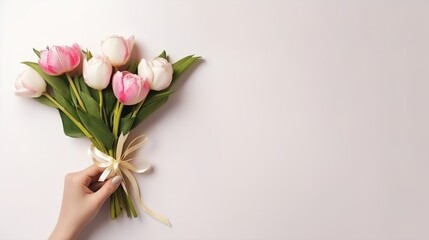 Obraz premium hand holding flower bouquet 