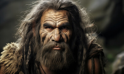 Ancient Human: Neanderthal Portrait in Prehistoric Setting