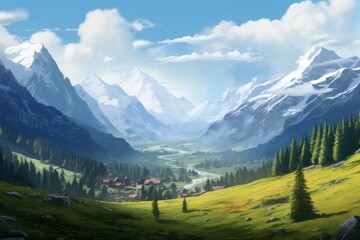 Breathtaking alps landscape mountains. Generate Ai