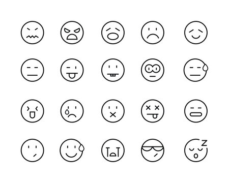 smiley face line icons set editable stroke different emotions feeling Smile Icon isolated on white , smiley icons Happy, neutral and sad emoji icon