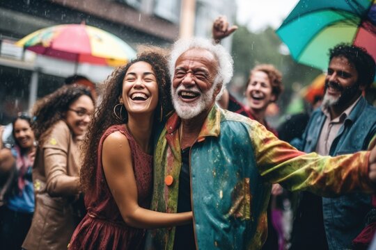 A happy person enjoying street festival