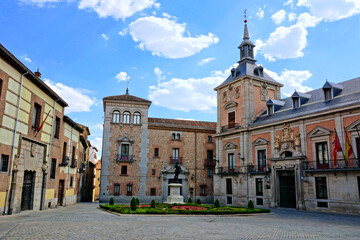 Beautiful Plaza de La Villa in the old town of Madrid, Spain.
