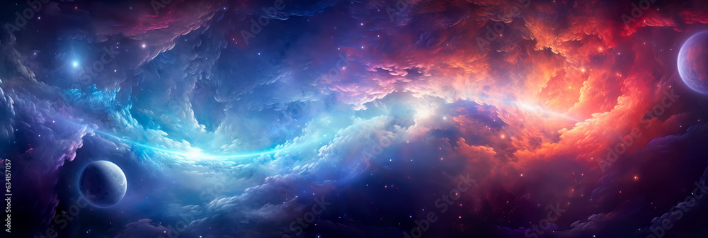 Wall mural panorama space scene with stars and galaxies. generative ai