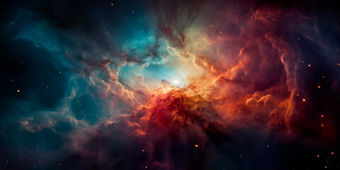 Fototapeta na wymiar Orion Nebula, showcasing its intricate details and stellar nursery. Generative Ai