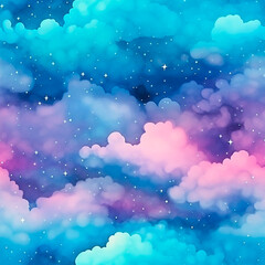 Clouds seamless watercolor pattern blue and purple texture colorful texture background