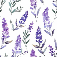 Lavender flowers seamless watercolor pattern purple textile print