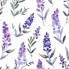 Fototapete Aquarell Natur Set Lavender flowers seamless watercolor pattern purple textile print
