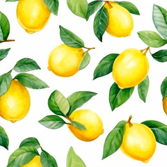 Yellow lemons on the white background seamless patterns watercolor texture cute illustration