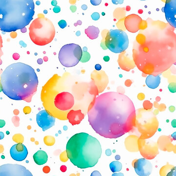 Colorful bubbles seamless pattern watercolor texture  cute illustration party celebrate print