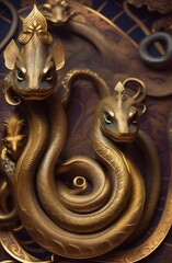 Fototapeta na wymiar Naga - A serpent-like creature that is often depicted with the head of a human and the body of a serpent. Nagas are associated with water and are believed to be protectors of underground treasures