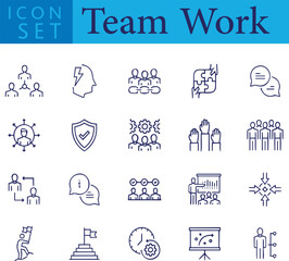Set of  Teamwork line icons set. Teamwork outline icons with editable stroke collection. Includes Team, Cooperation, Vision, Motivation, Success, and More. 